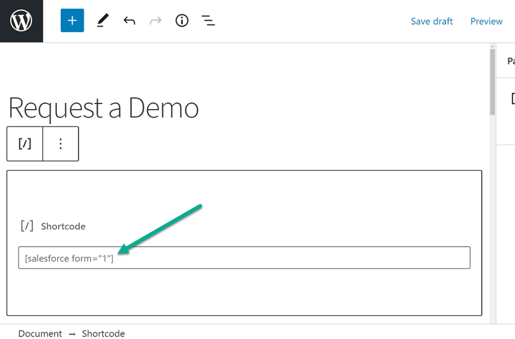Salesforce WordPress - Enter Shortcode